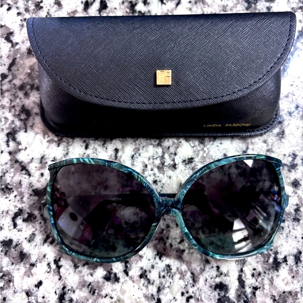 Linda Farrow Turquoise and Black Sunglasses Oversized Frame